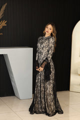 Luxury Lace black & nude Gown with beaded neckline (full length)