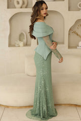 Luxury Sage Green Evening Gown with hand-beadwork