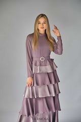 Lilac Tiered Luxury Dress with Diamante Belt.