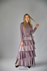 Lilac Tiered Luxury Dress with Diamante Belt.
