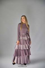 Lilac Tiered Luxury Dress with Diamante Belt.