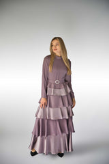 Lilac Tiered Luxury Dress with Diamante Belt.