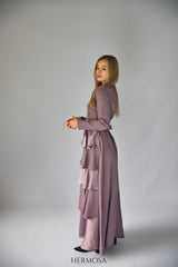 Lilac Tiered Luxury Dress with Diamante Belt.