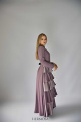 Lilac Tiered Luxury Dress with Diamante Belt.