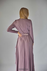 Lilac Tiered Luxury Dress with Diamante Belt.