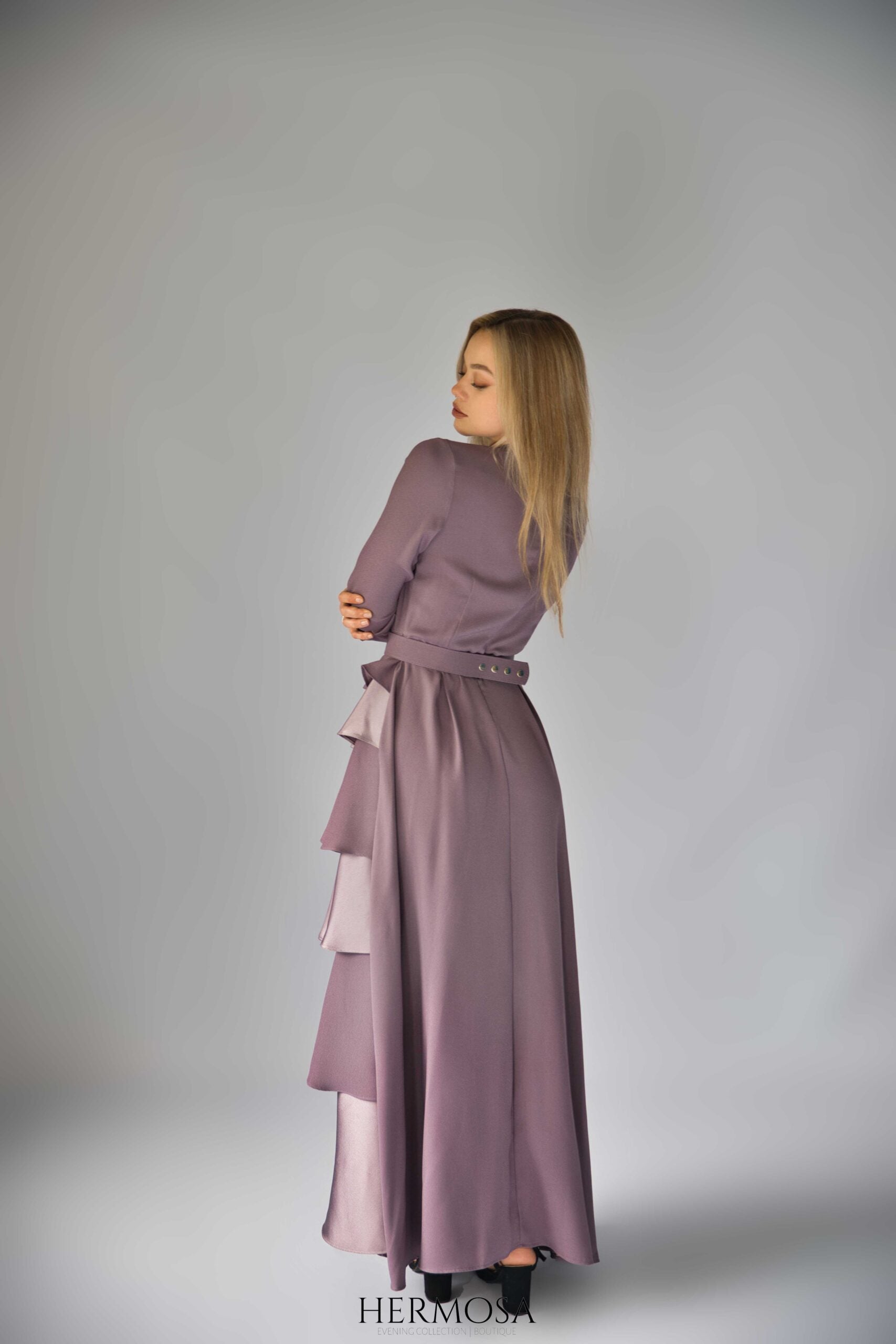 Lilac Tiered Luxury Dress with Diamante Belt.