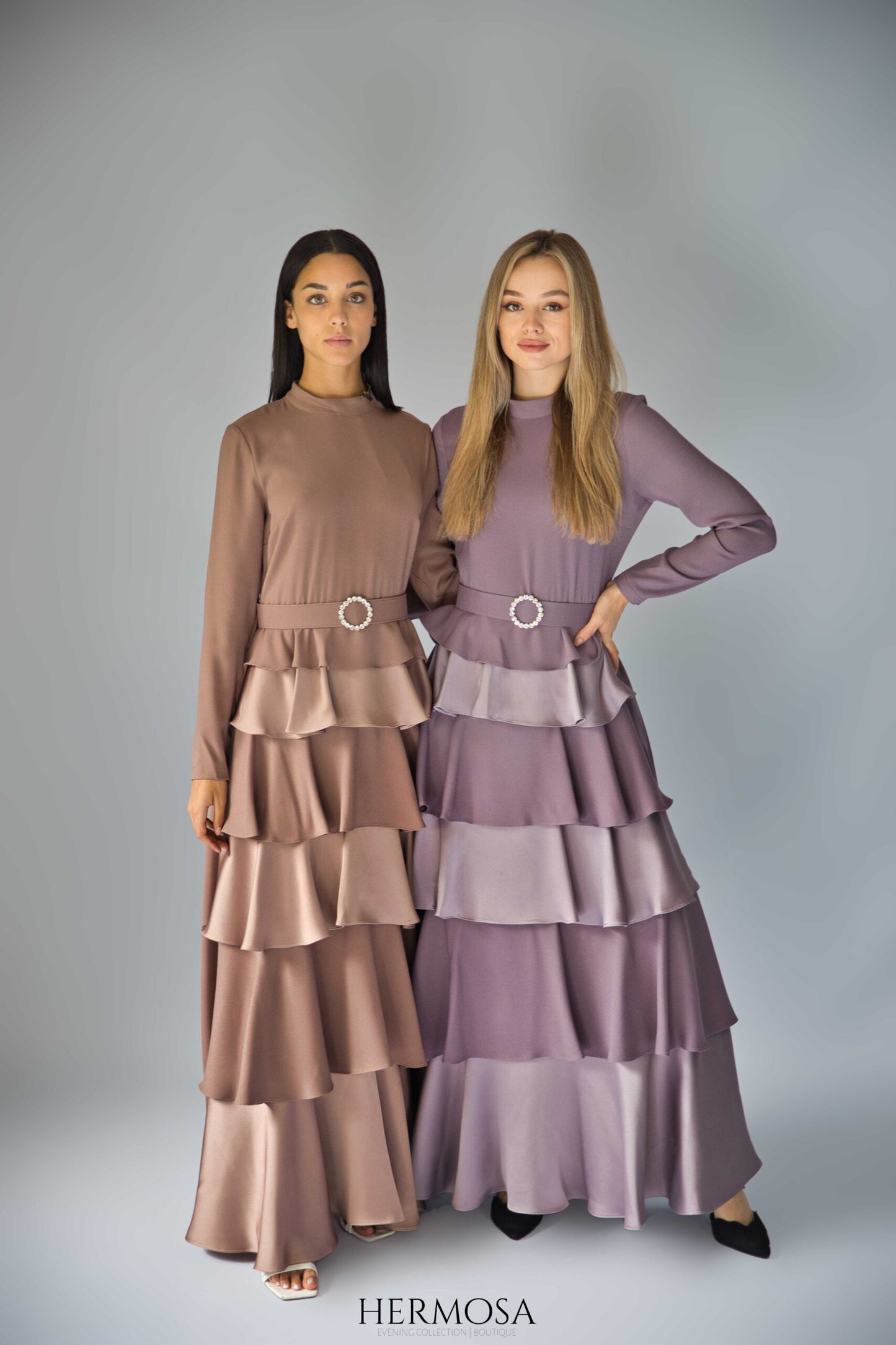 Lilac Tiered Luxury Dress with Diamante Belt.