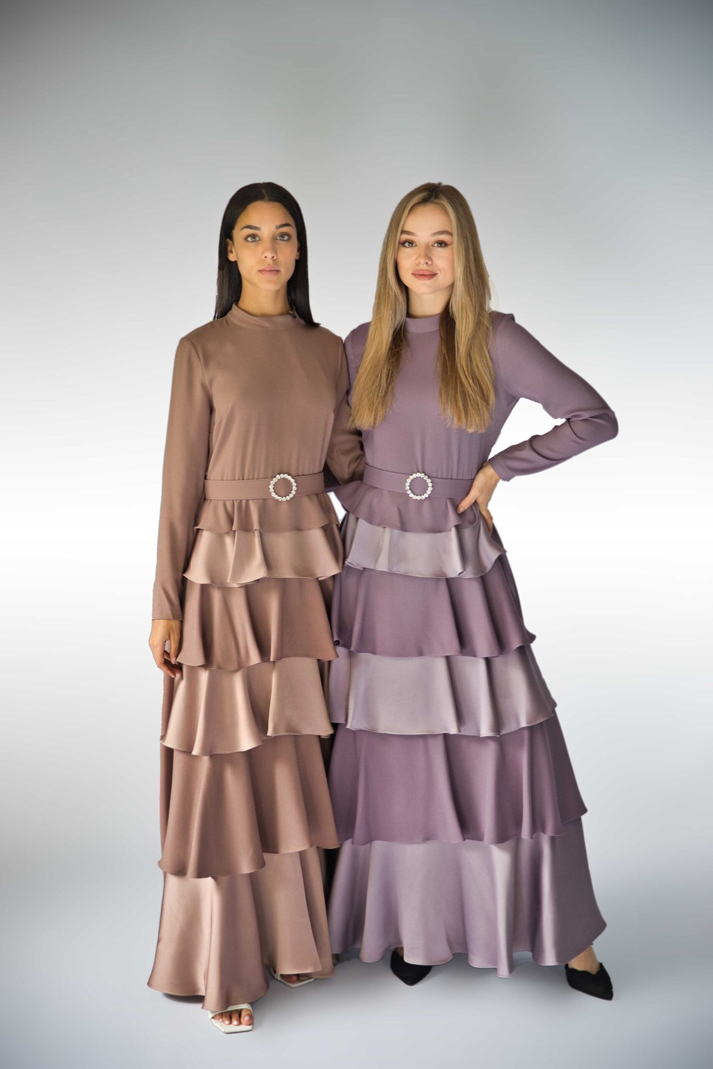 Lilac Tiered Luxury Dress with Diamante Belt.