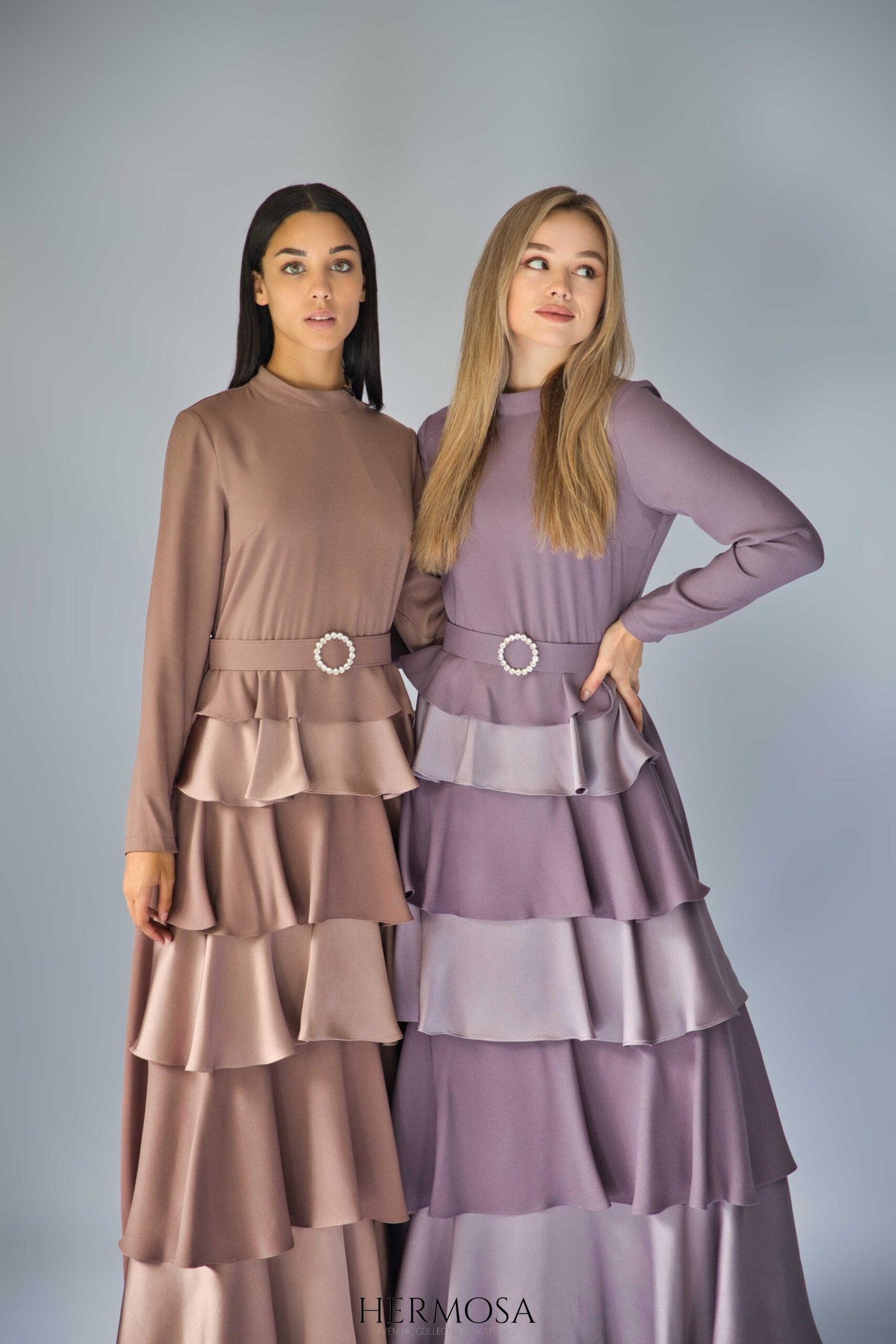 Lilac Tiered Luxury Dress with Diamante Belt.