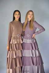Lilac Tiered Luxury Dress with Diamante Belt.