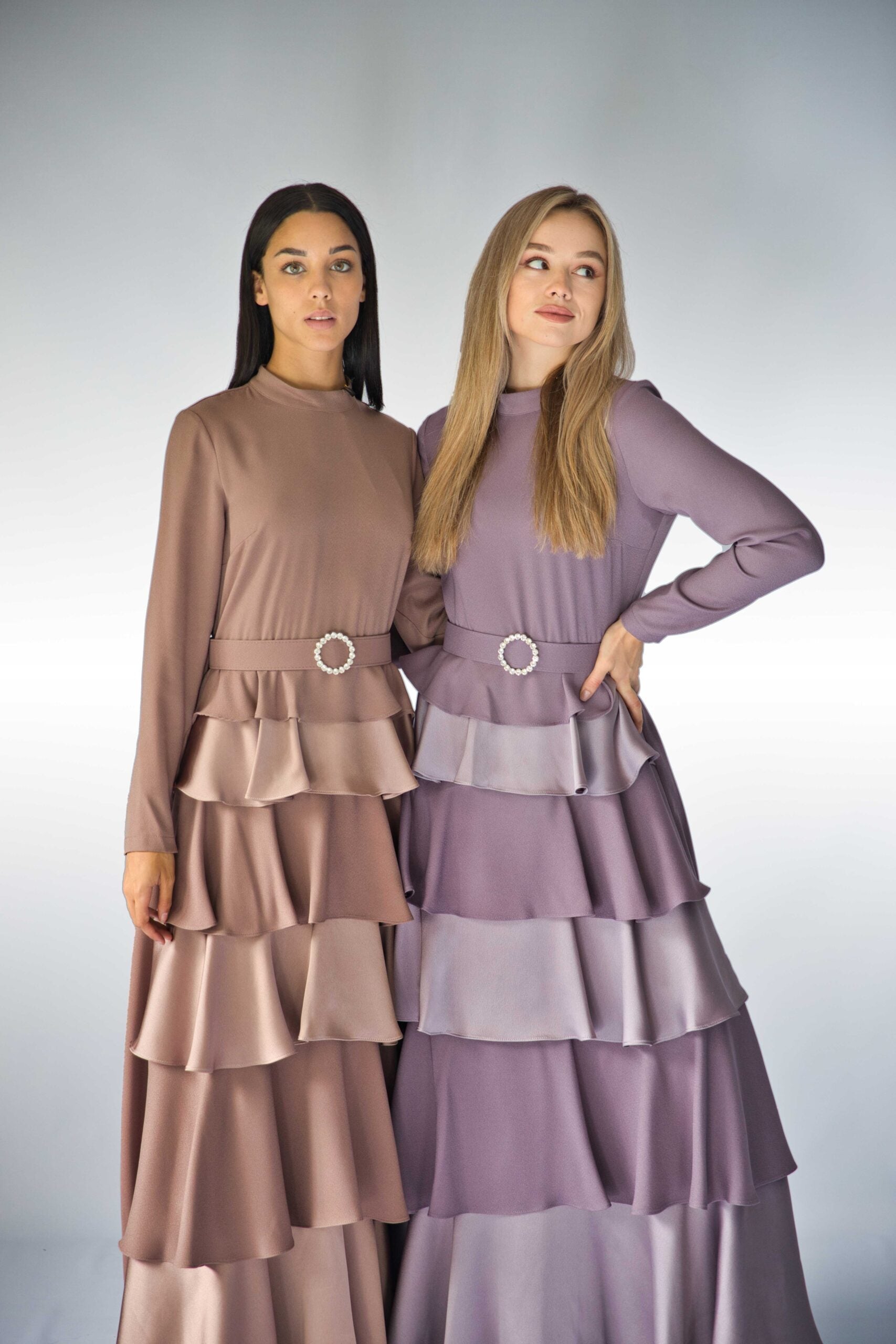 Lilac Tiered Luxury Dress with Diamante Belt.