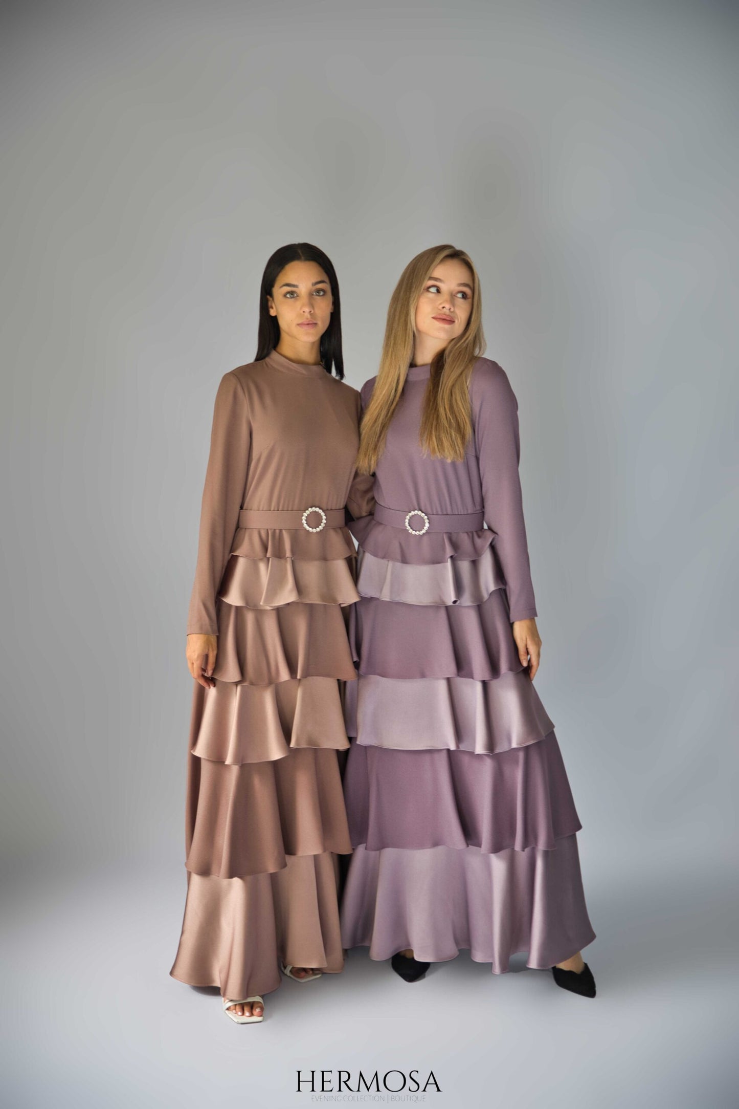 Lilac Tiered Luxury Dress with Diamante Belt.