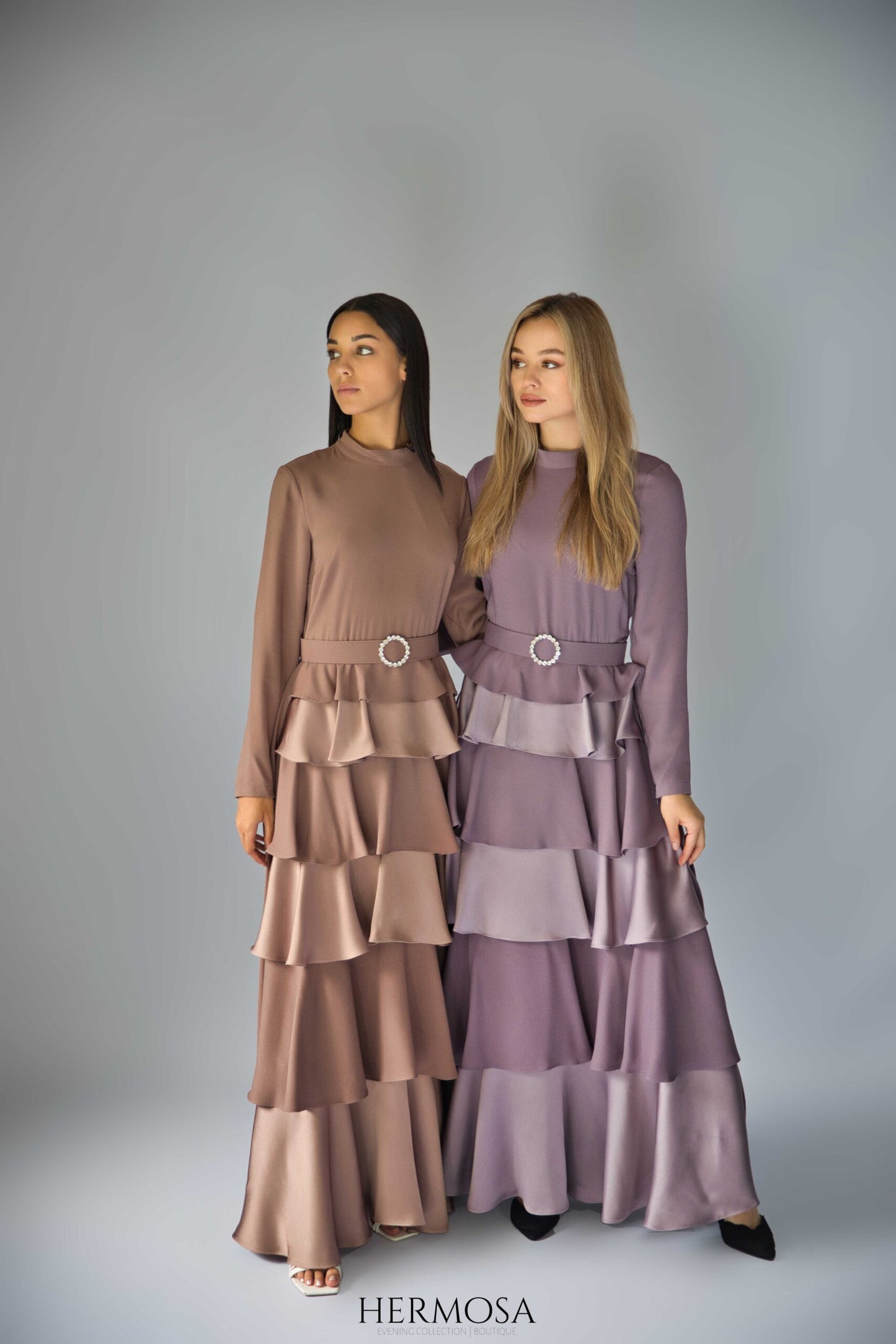 Lilac Tiered Luxury Dress with Diamante Belt.