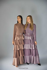 Lilac Tiered Luxury Dress with Diamante Belt.