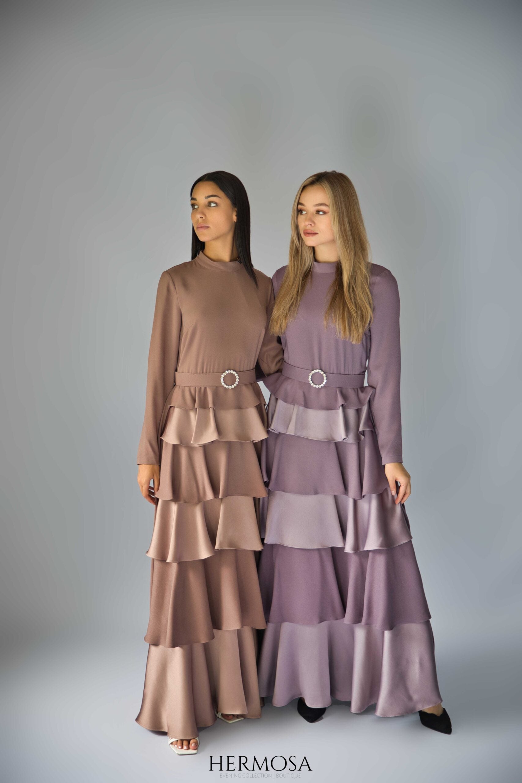 Lilac Tiered Luxury Dress with Diamante Belt.