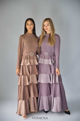 Lilac Tiered Luxury Dress with Diamante Belt.