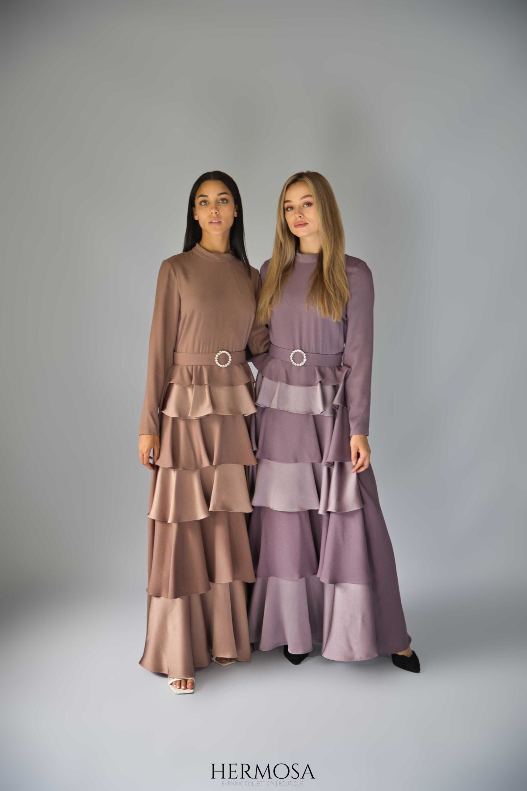 Lilac Tiered Luxury Dress with Diamante Belt.