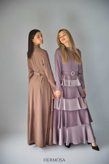 Lilac Tiered Luxury Dress with Diamante Belt.