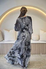 Grey Tie-Dye Chiffon Maxi Dress