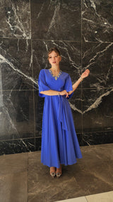 Exclusive Powder Blue Dress with Jeweled Neckline.