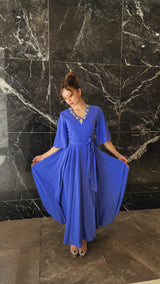 Exclusive Powder Blue Dress with Jeweled Neckline.