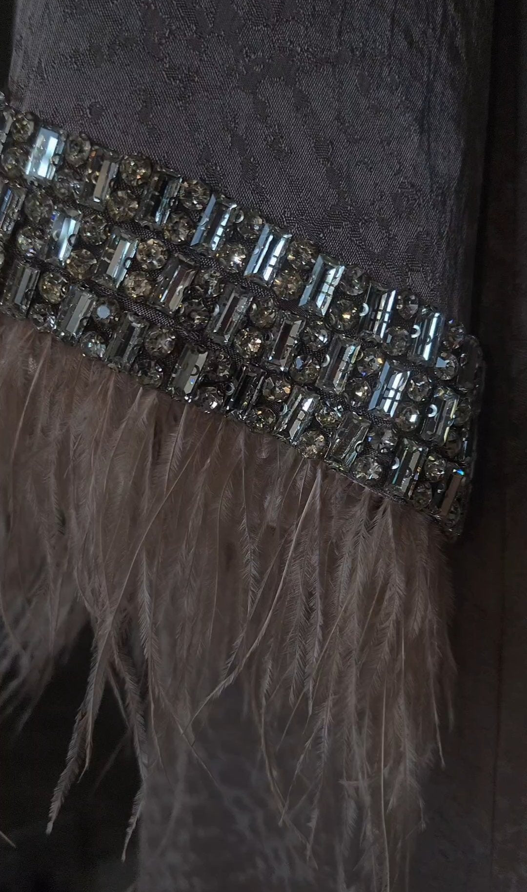 Luxury Silk Satin Abaya with Feathers and Jeweled Sleeves (Abaya Only)