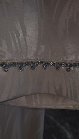 Exclusive Cream Silk satin dress with Beading on neckline and sleeve.