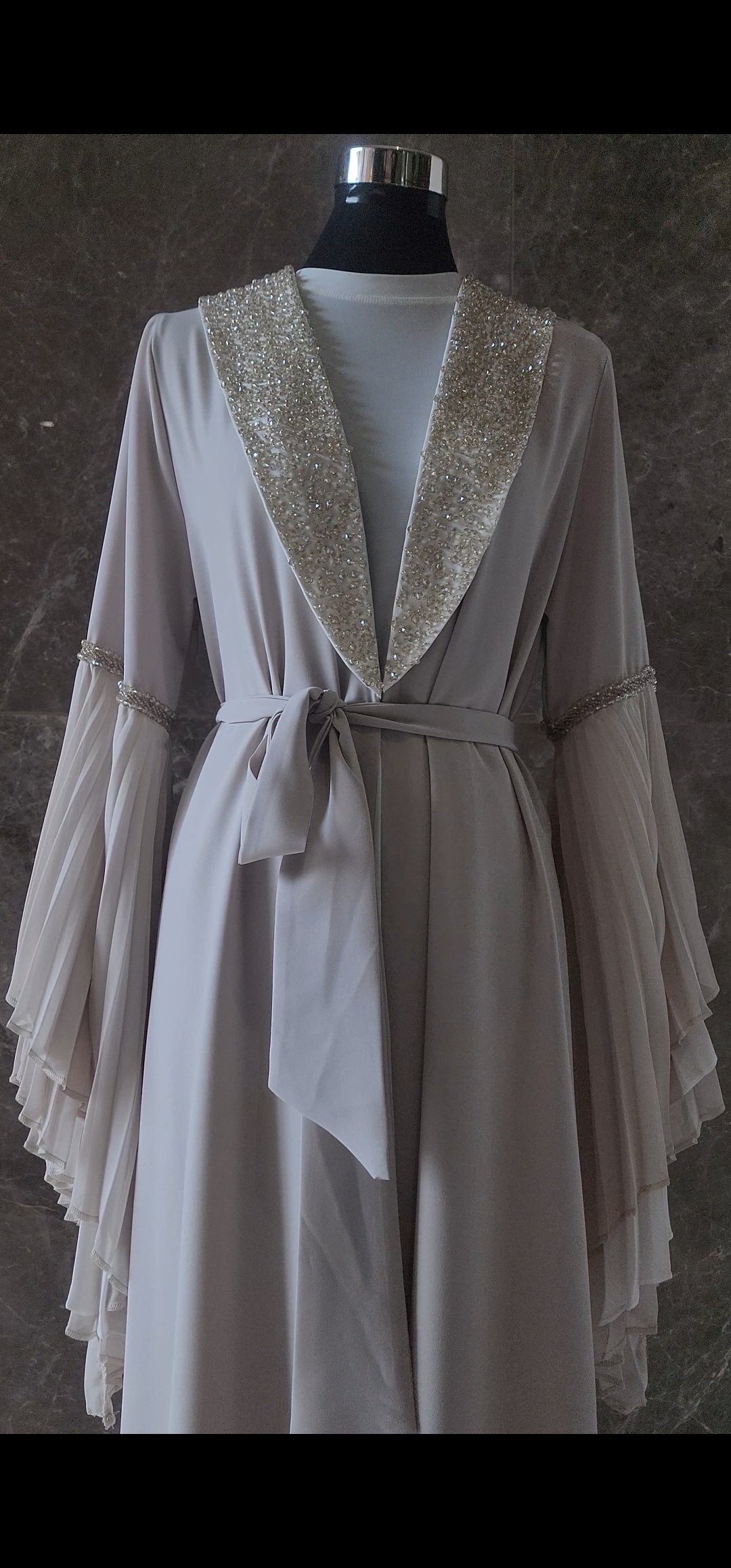 Exclusive Beaded Abaya with Pleated Sleeve Design and beadwork