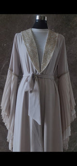 Exclusive Beaded Abaya with Pleated Sleeve Design and beadwork