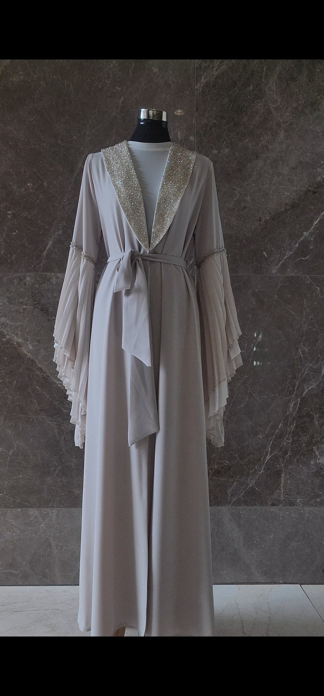 Exclusive Beaded Abaya with Pleated Sleeve Design and beadwork