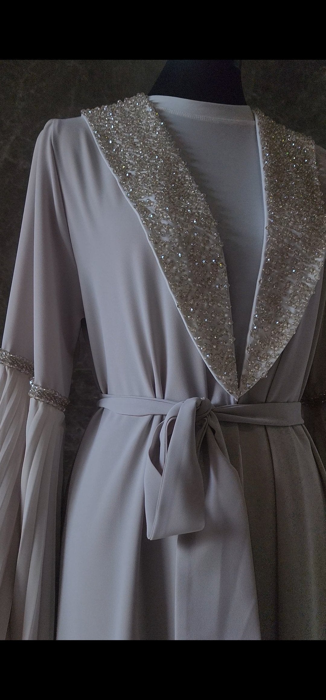 Exclusive Beaded Abaya with Pleated Sleeve Design and beadwork