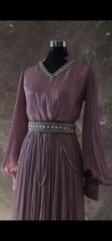Exclusive Rose Pink Metallic Silk Chiffon with Rhinestone Detail