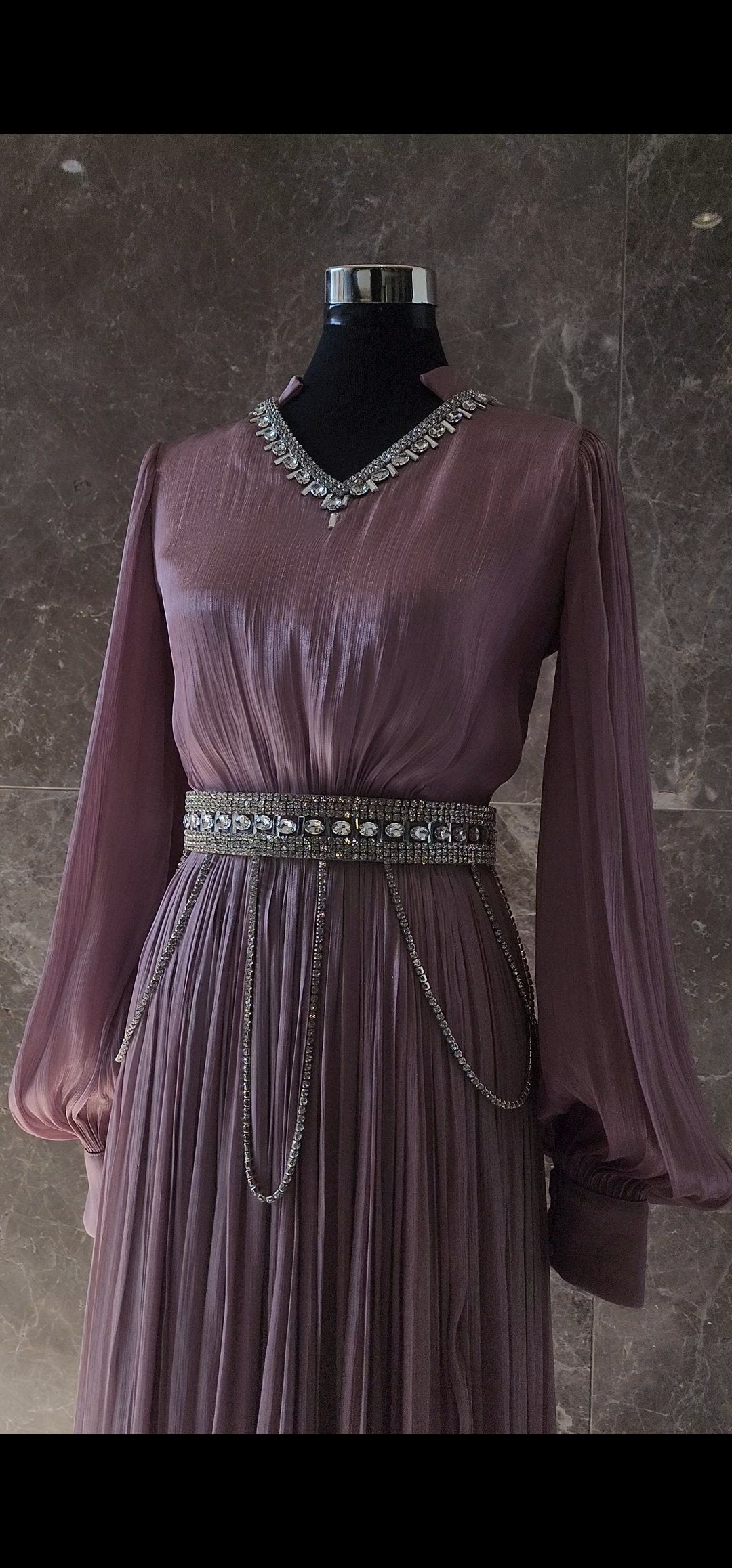 Exclusive Rose Pink Metallic Silk Chiffon with Rhinestone Detail