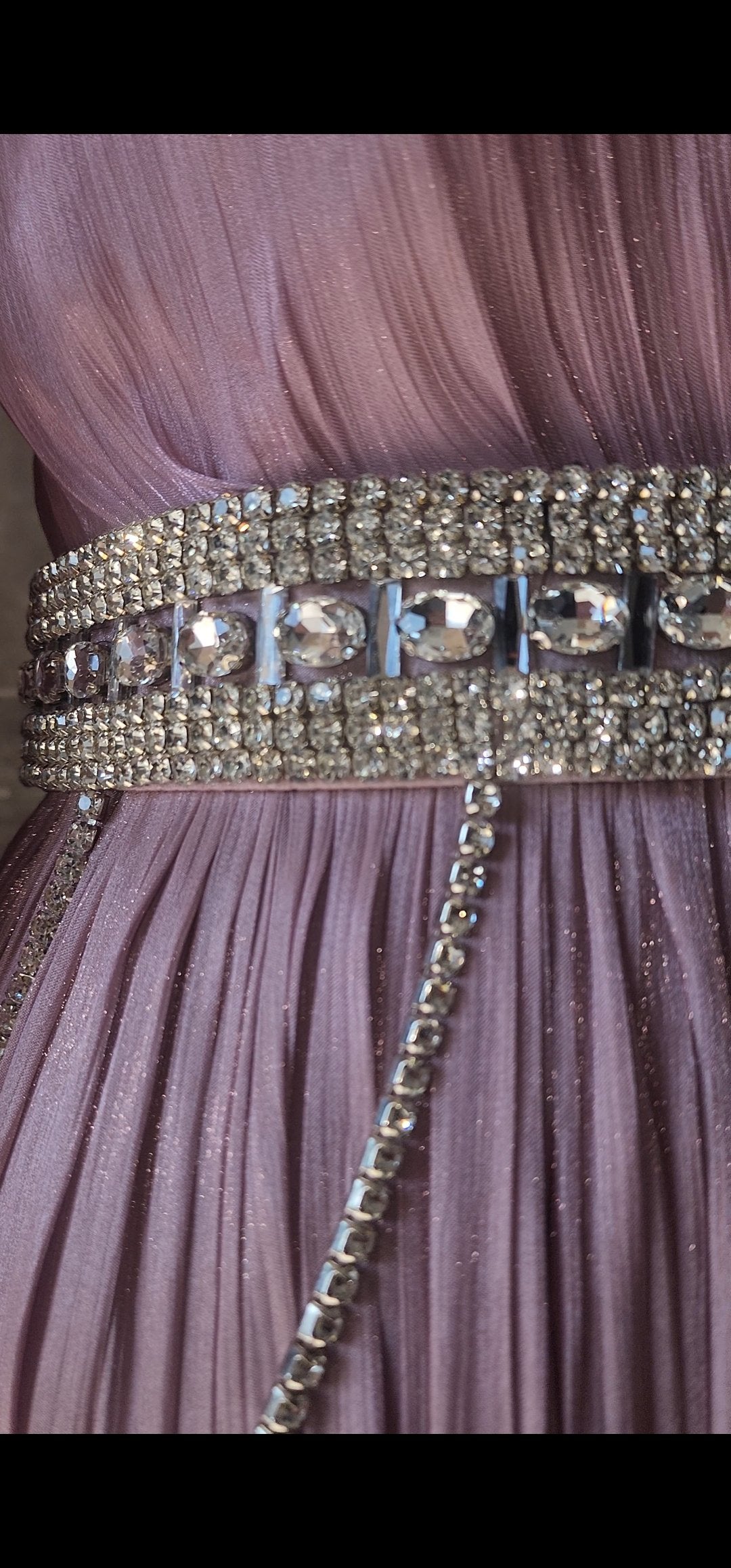 Exclusive Rose Pink Metallic Silk Chiffon with Rhinestone Detail