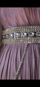 Exclusive Rose Pink Metallic Silk Chiffon with Rhinestone Detail