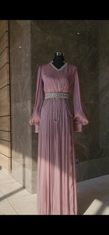 Exclusive Rose Pink Metallic Silk Chiffon with Rhinestone Detail