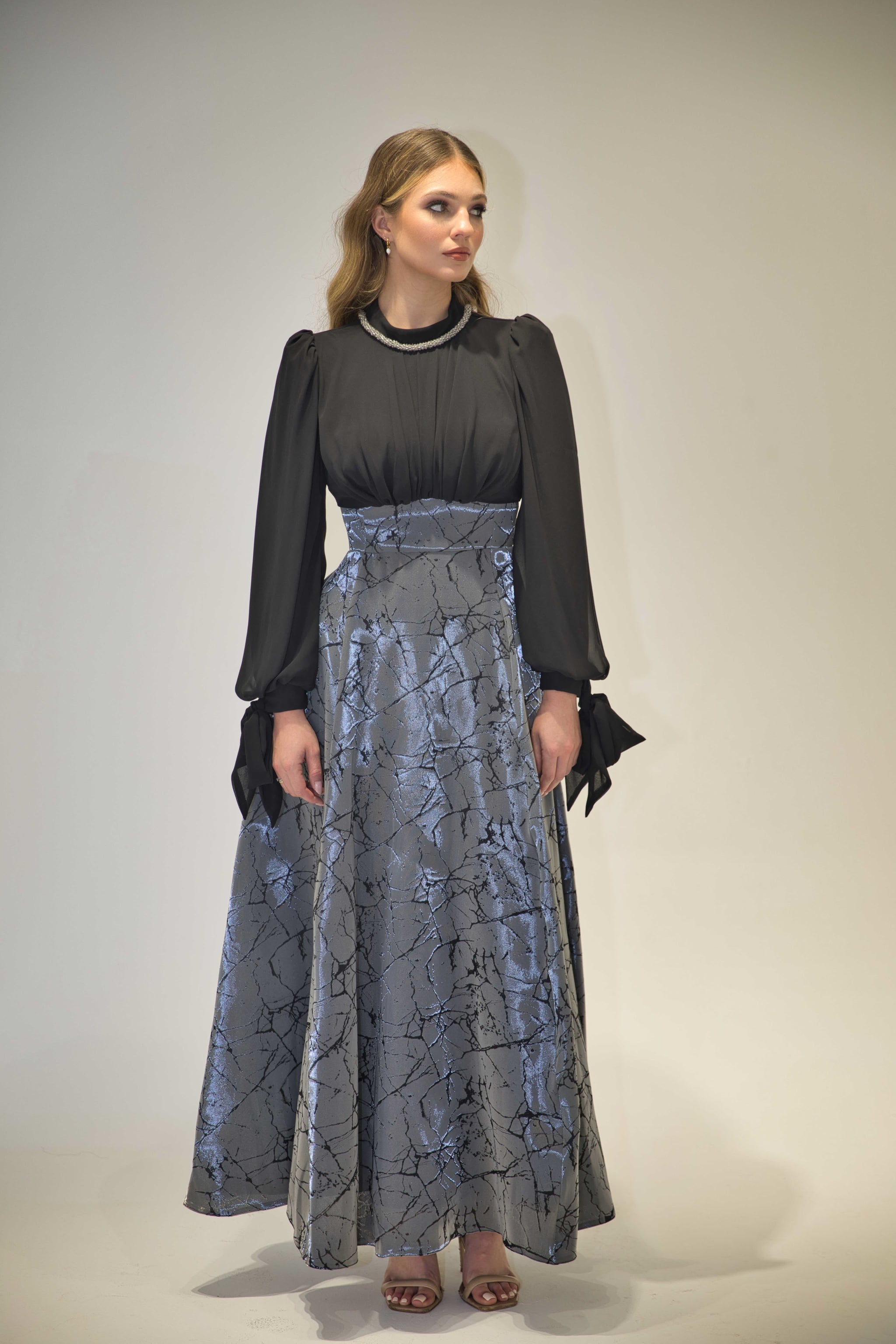 Black & Silver Brocade Dress