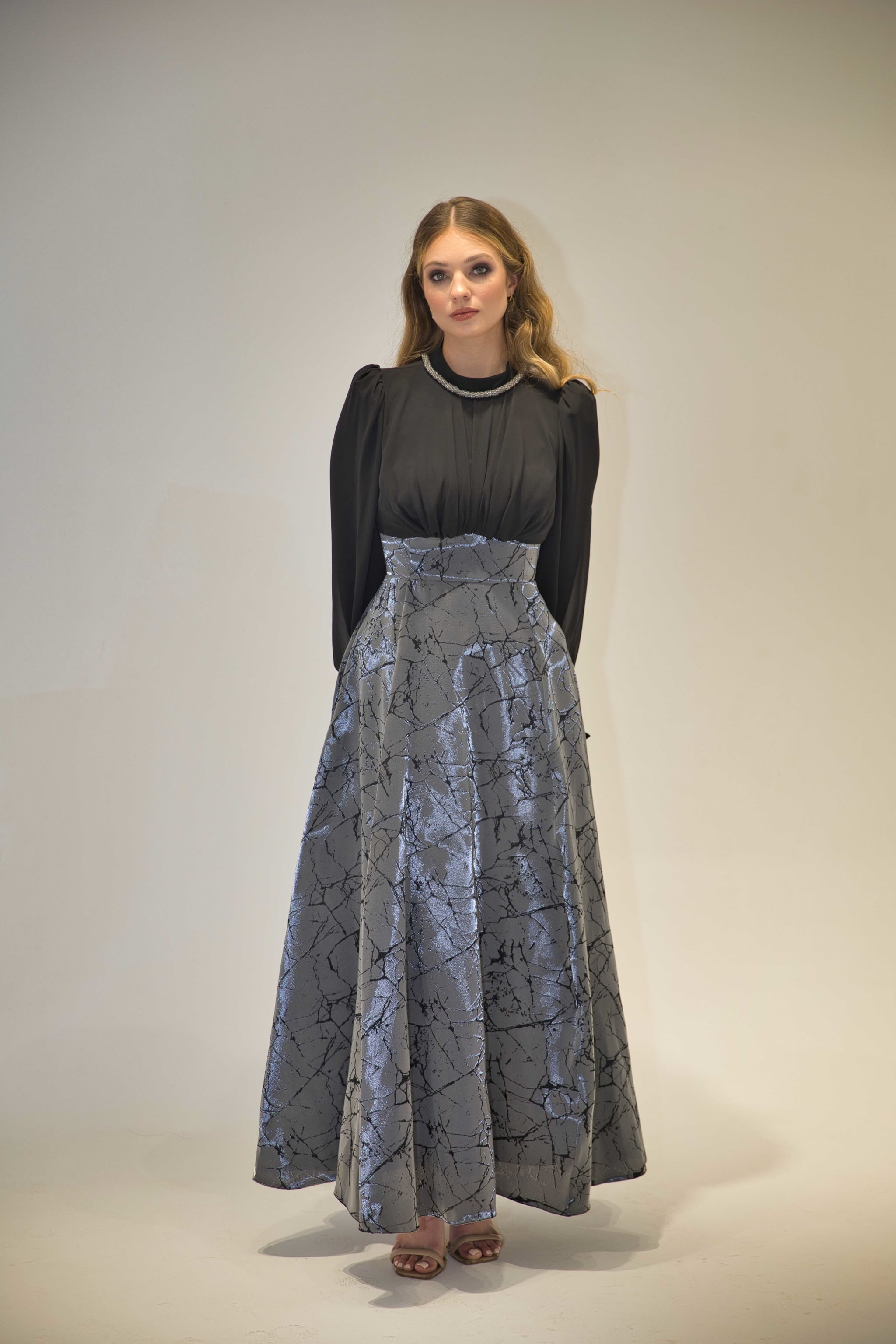 Black & Silver Brocade Dress