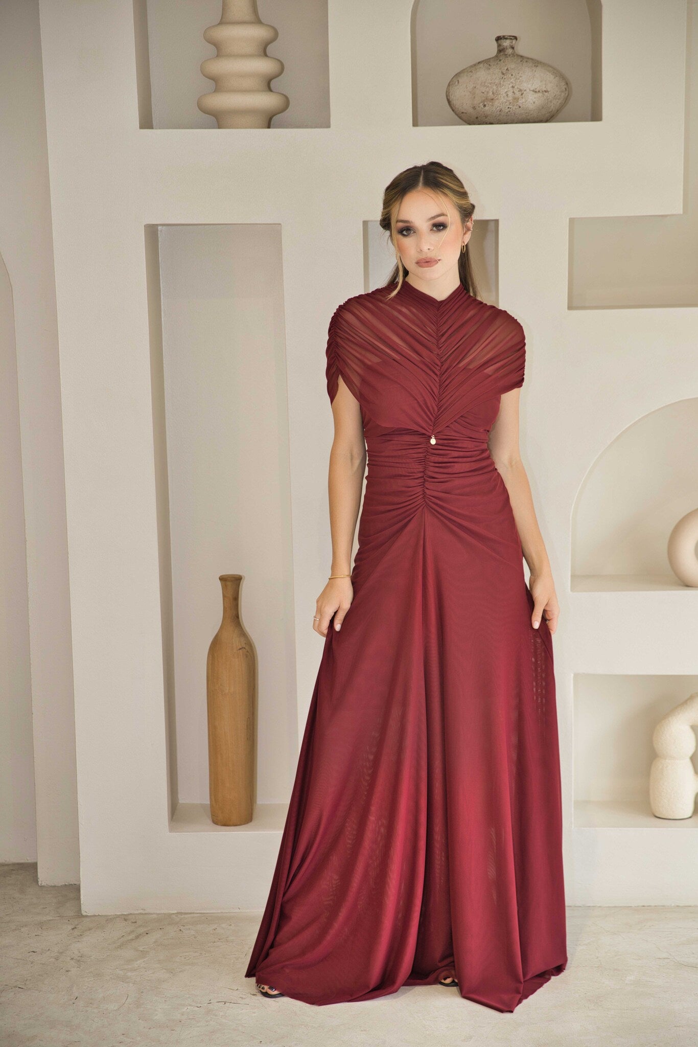Luxury Burgandy stretch dress (full length)