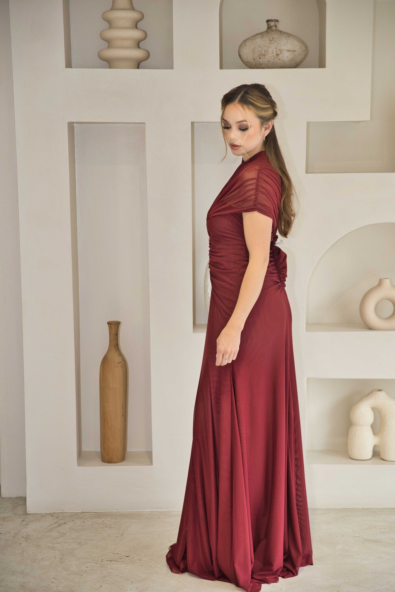 Luxury Burgandy stretch dress (full length)