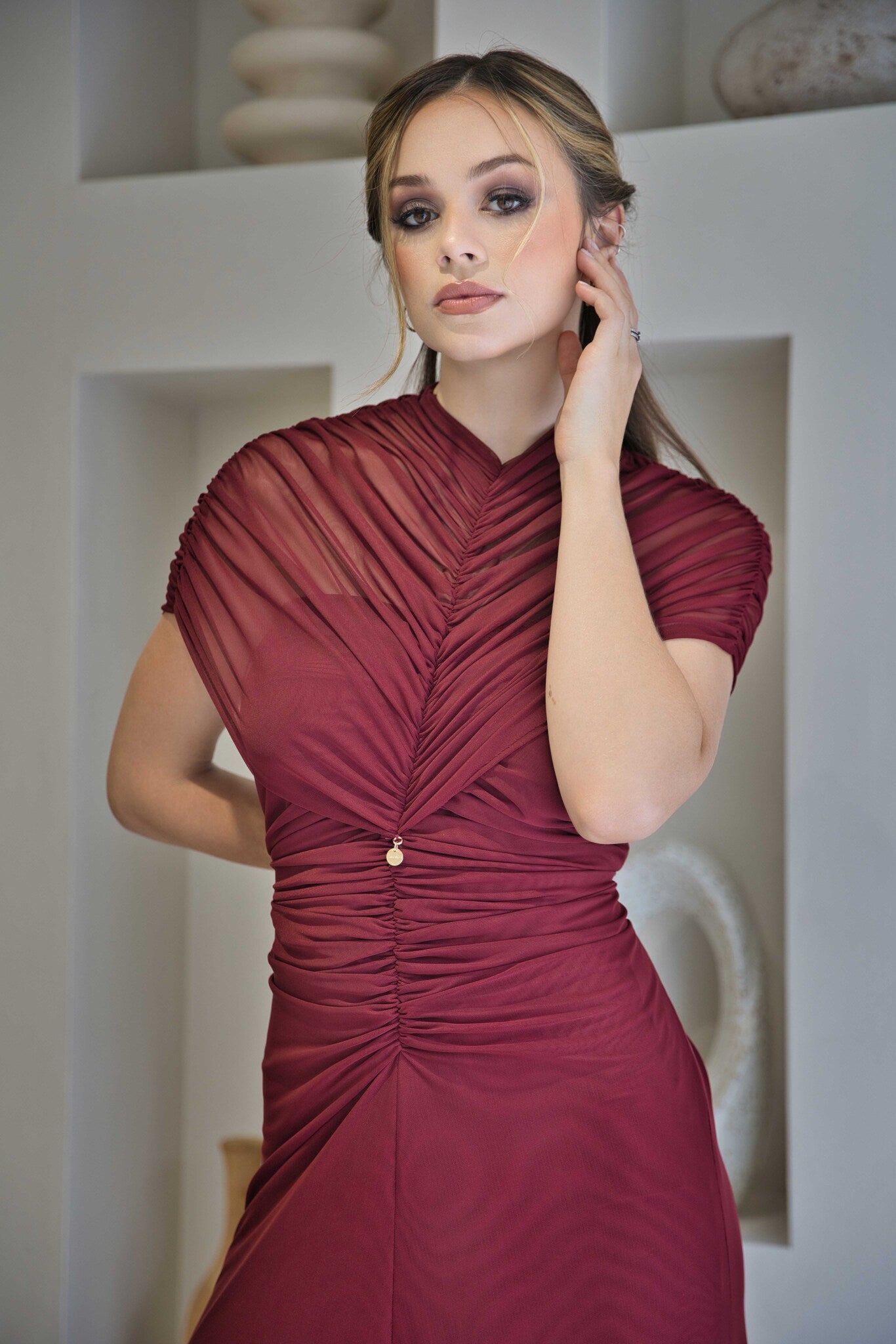 Luxury Burgandy stretch dress (full length)