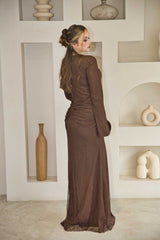 Luxury Brown Lace Dress with built-in corset (full length)