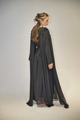 Designer Black Hand-Beaded Dress/Abaya with Cape Sleeves
