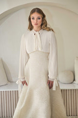 Exclusive Ivory Pleated Bow Neck Maxi Dress