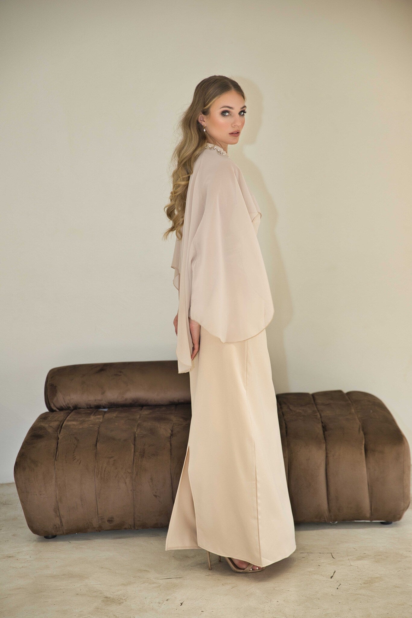 Nude Cape Sleeve Dress