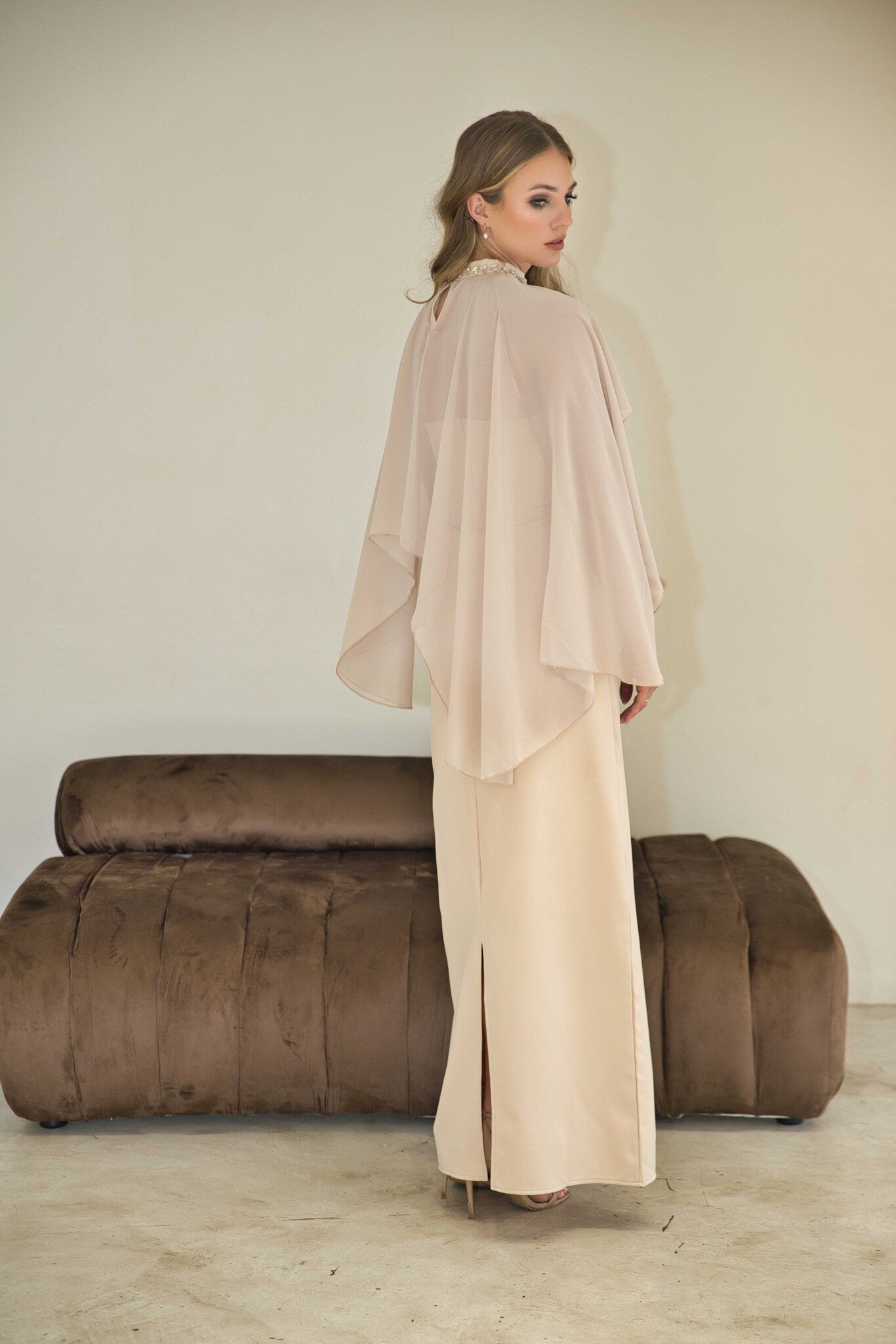 Nude Cape Sleeve Dress