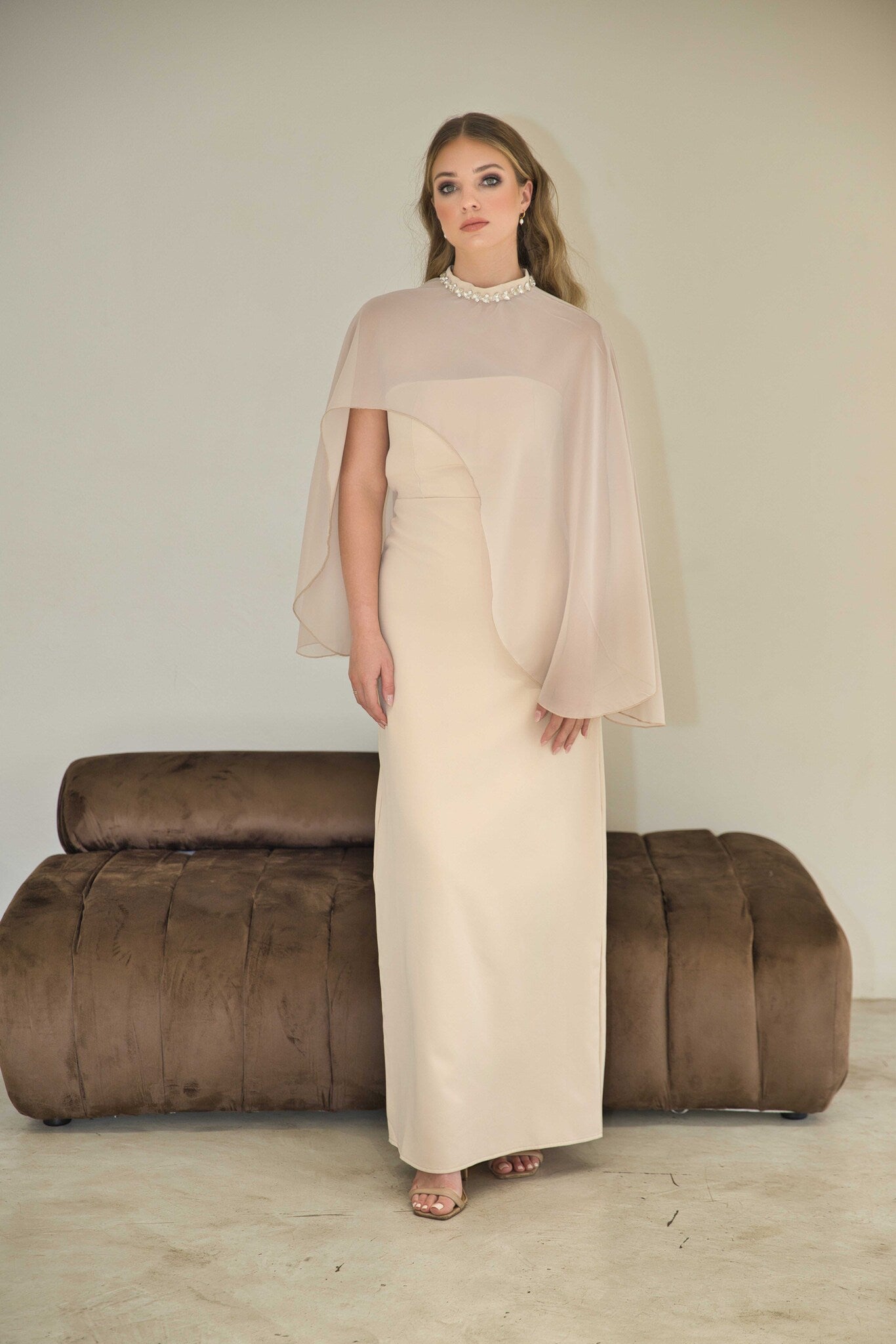 Nude Cape Sleeve Dress