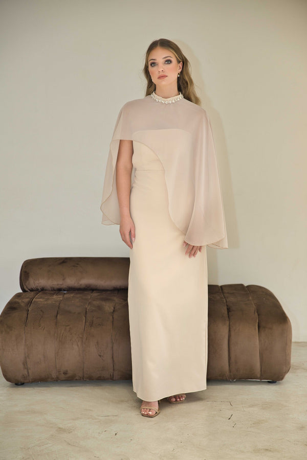 Nude Cape Sleeve Dress