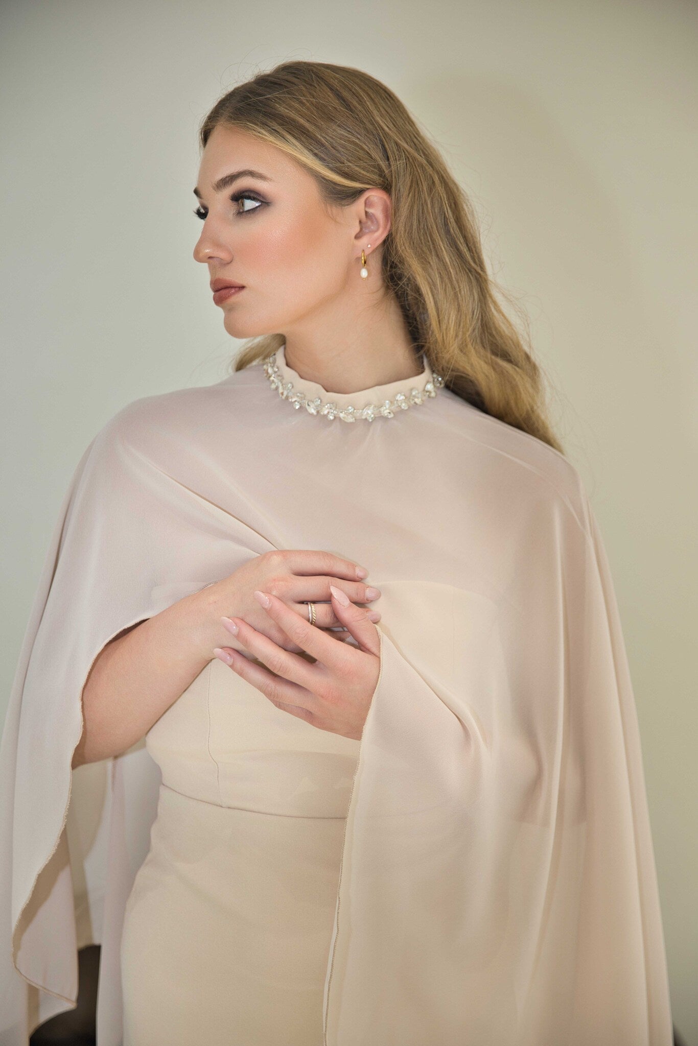 Nude Cape Sleeve Dress