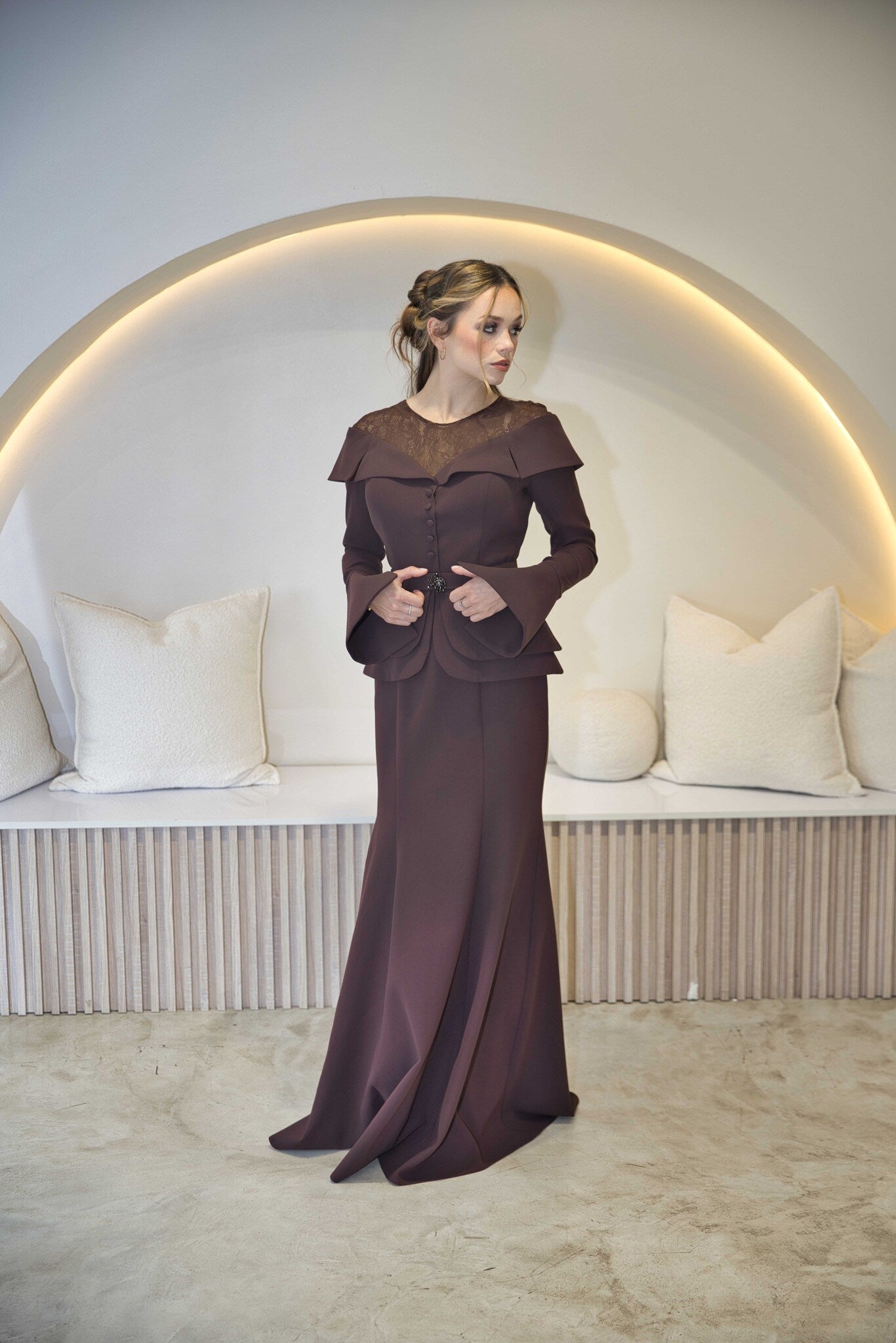Luxury Chocolate Brown Lace Gown | Full Length